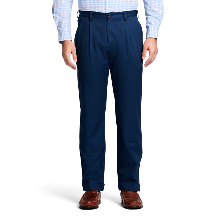 izod AMERICAN CHINO DOUBLE PLEATED PANT - NAVY