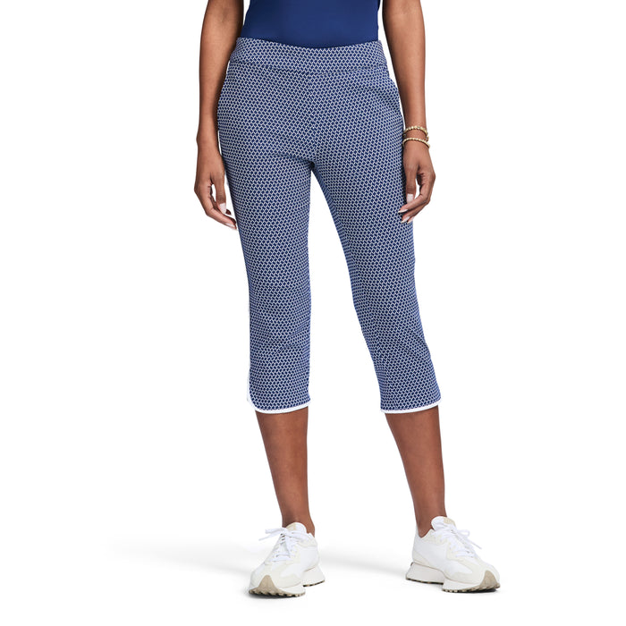 izod BILLIE PIPED PRINTED CAPRI PANT - MEDIEVAL BLUE
