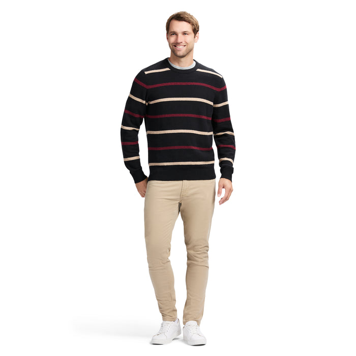 Izod CLASSIC STRIPED CREWNECK SWEATER - BLACK