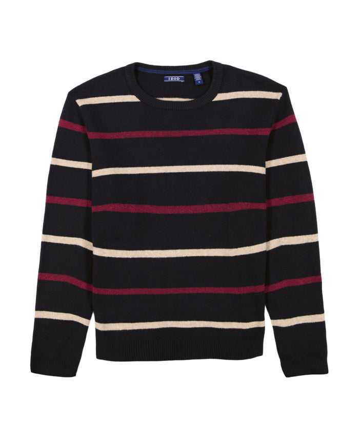 Izod CLASSIC STRIPED CREWNECK SWEATER - BLACK
