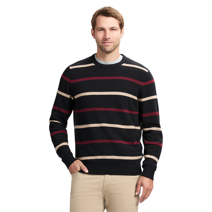 izod CLASSIC STRIPED CREWNECK SWEATER - BLACK