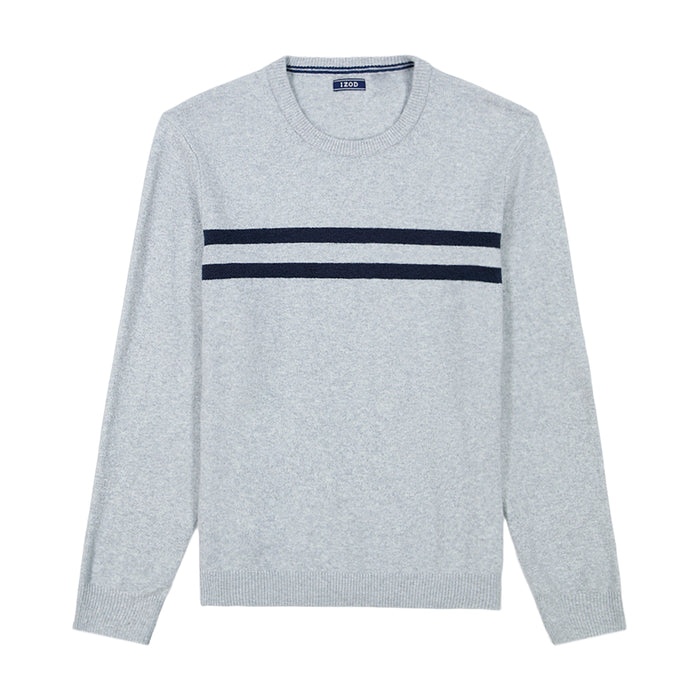 Izod CLASSIC STRIPED CREWNECK SWEATER - LT GREY HTHR