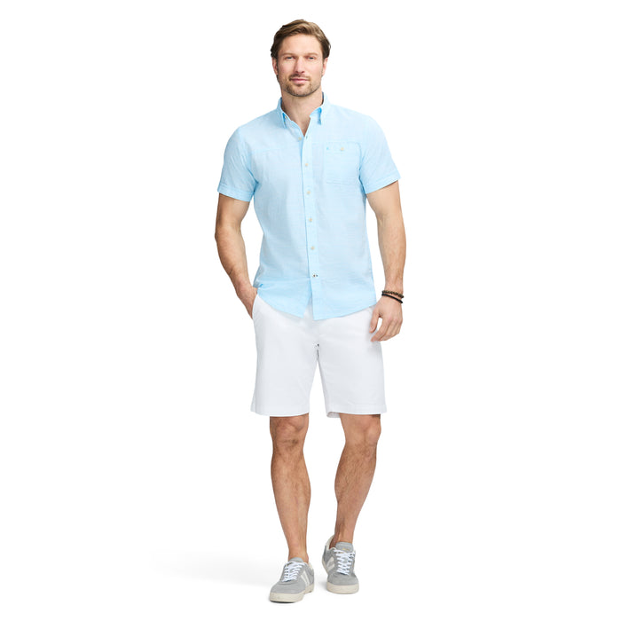 Izod DOCKSIDE SHORT SLEEVE CHAMBRAY SHIRT - AQUARIUS
