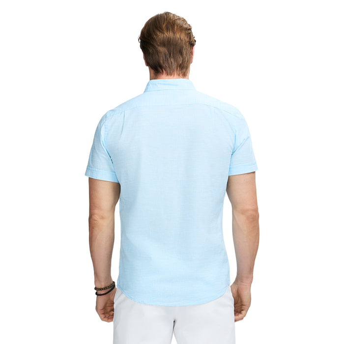 Izod DOCKSIDE SHORT SLEEVE CHAMBRAY SHIRT - AQUARIUS