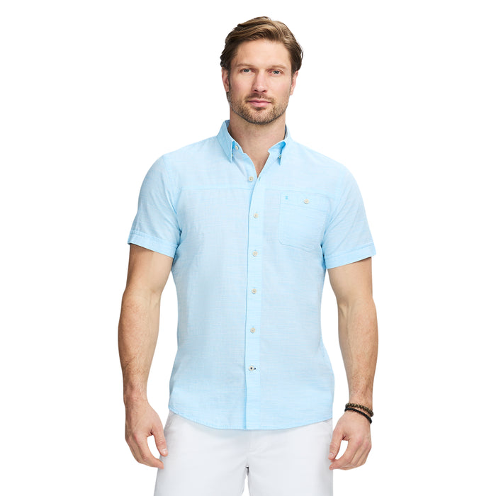 izod DOCKSIDE SHORT SLEEVE CHAMBRAY SHIRT - AQUARIUS