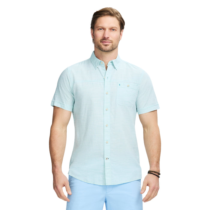 izod DOCKSIDE SHORT SLEEVE CHAMBRAY SHIRT - WASABI
