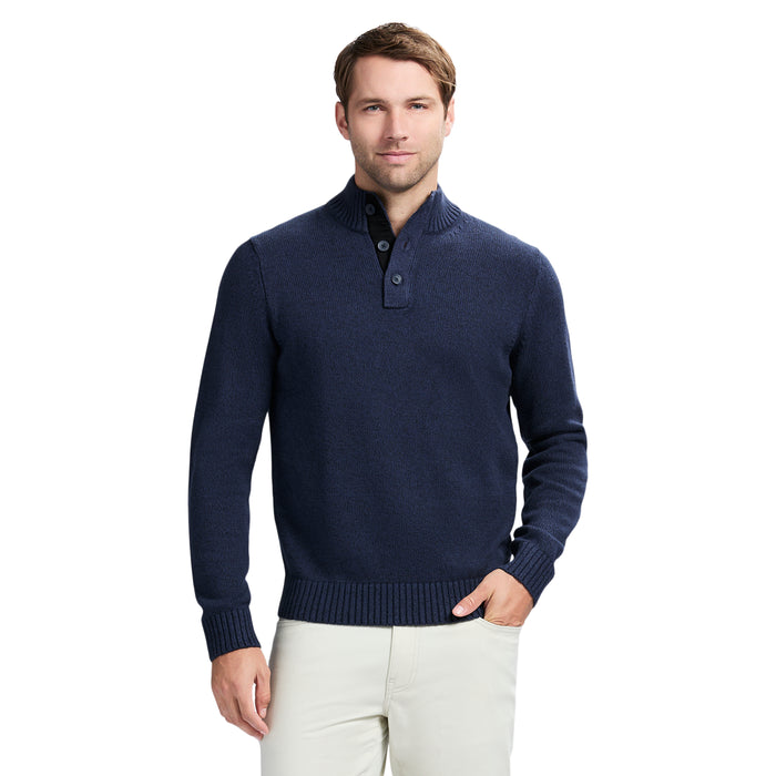 izod HOLIDAY BUTTON MOCK SWEATER - NAVY BLAZER