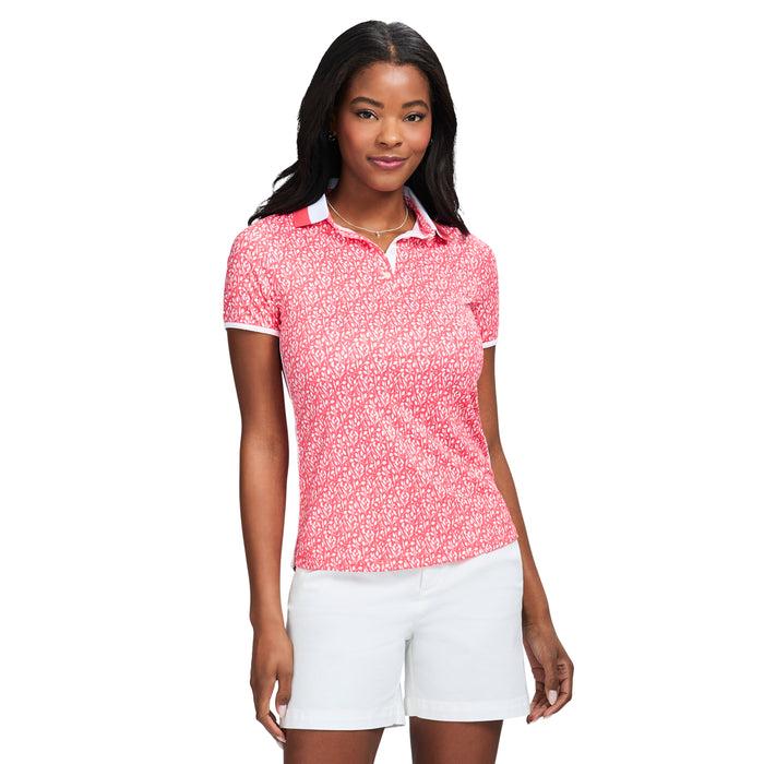 izod STELLA PRINTED SHORT-SLEEVE POLO - CAYENNE
