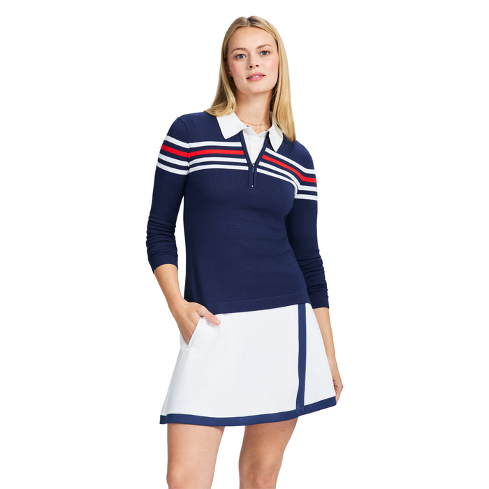 Izod ZOEY STRIPED ¼ ZIP PULLOVER - MEDIEVAL BLUE