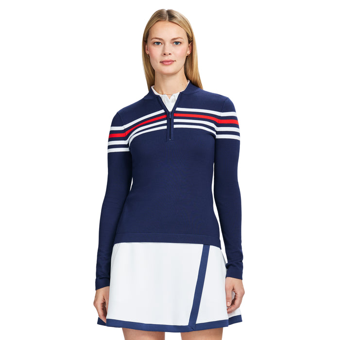 izod ZOEY STRIPED ¼ ZIP PULLOVER - MEDIEVAL BLUE