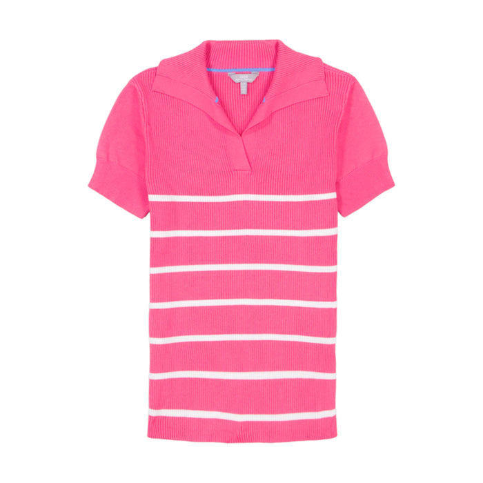 Izod JOANA PERFORMANCE STRETCH STRIPED SHORT SLEEVE SWEATER POLO - HOT PINK