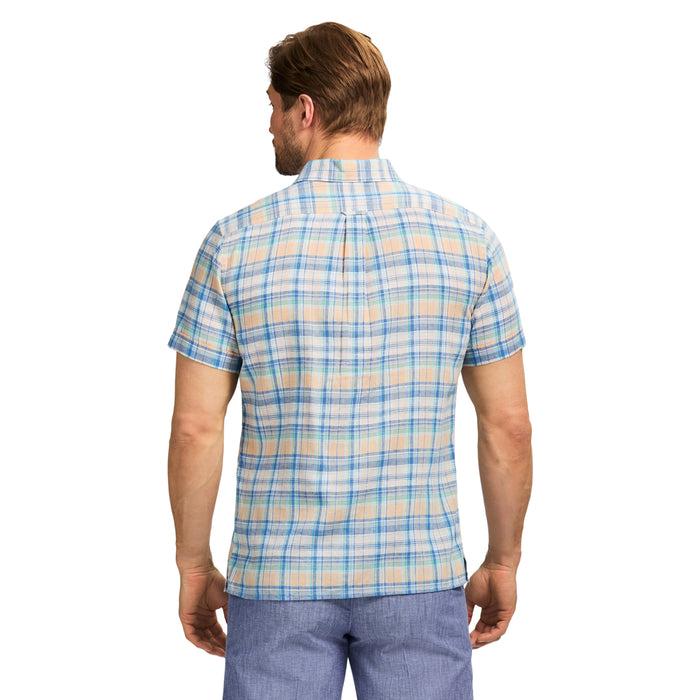 Izod MADRAS PLAID SHORT SLEEVE BUTTON DOWN SHIRT - ALMOND CREAM