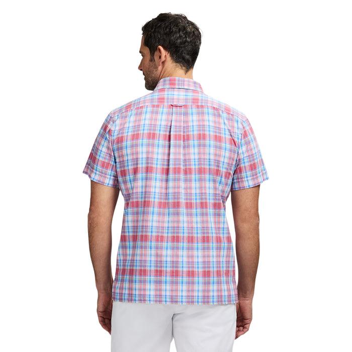 Izod MADRAS PLAID SHORT SLEEVE BUTTON DOWN SHIRT - HOLLY BERRY