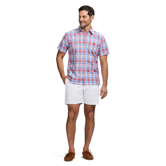 Izod MADRAS PLAID SHORT SLEEVE BUTTON DOWN SHIRT - HOLLY BERRY