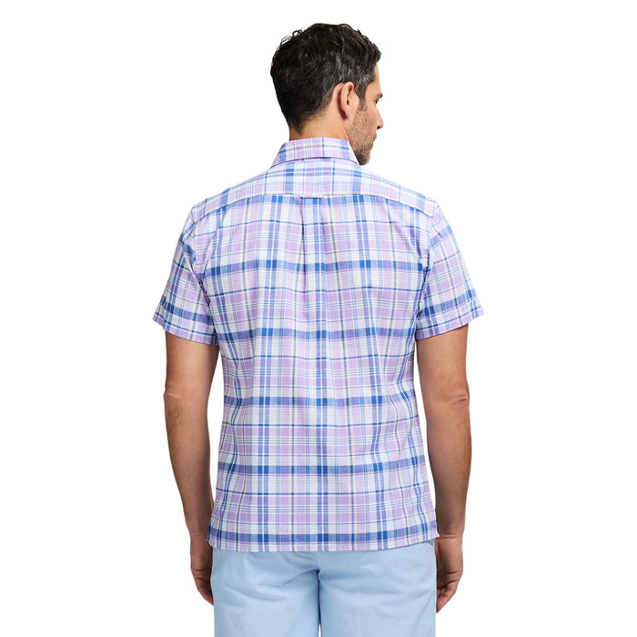 Izod MADRAS PLAID SHORT SLEEVE BUTTON DOWN SHIRT - VIOLA