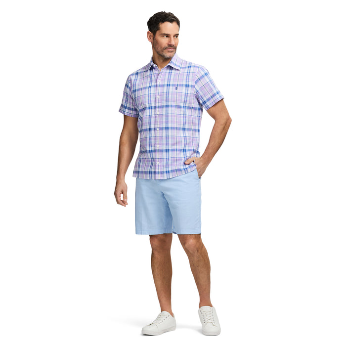 Izod MADRAS PLAID SHORT SLEEVE BUTTON DOWN SHIRT - VIOLA