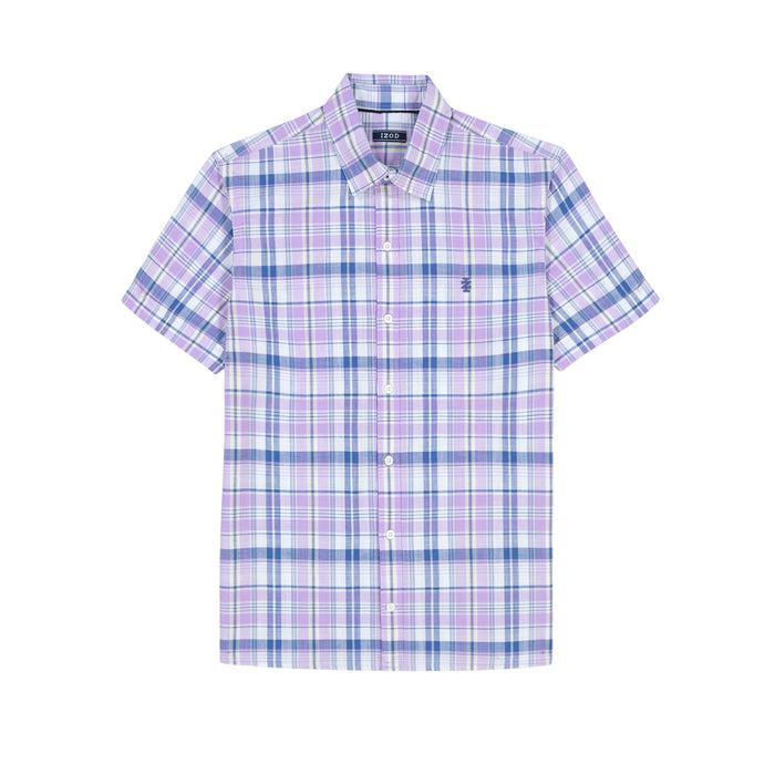 Izod MADRAS PLAID SHORT SLEEVE BUTTON DOWN SHIRT - VIOLA