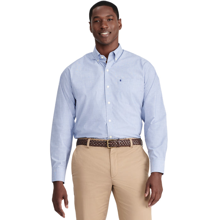 izod PERFORMANCE COMFORT LONG SLEEVE BUTTON DOWN SHIRT - MAZARINE BLUE