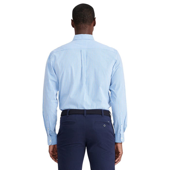 Izod PERFORMANCE COMFORT LONG SLEEVE GINGHAM BUTTON DOWN SHIRT - BLUE REVIVAL
