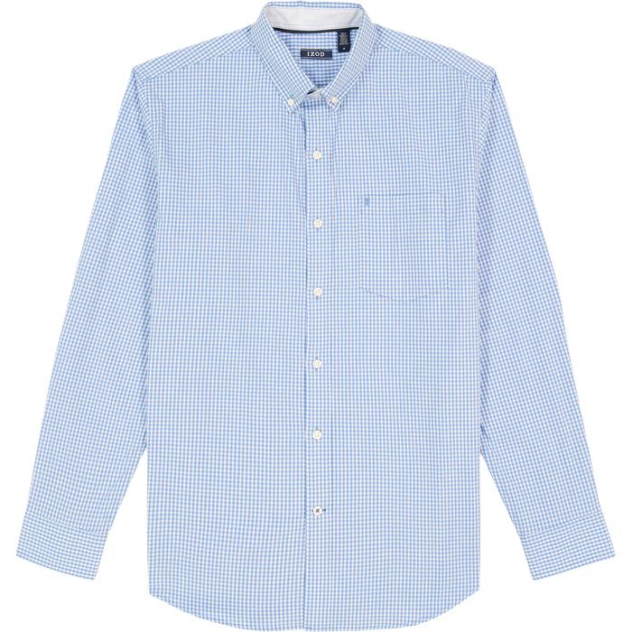 Izod PERFORMANCE COMFORT LONG SLEEVE GINGHAM BUTTON DOWN SHIRT - BLUE REVIVAL