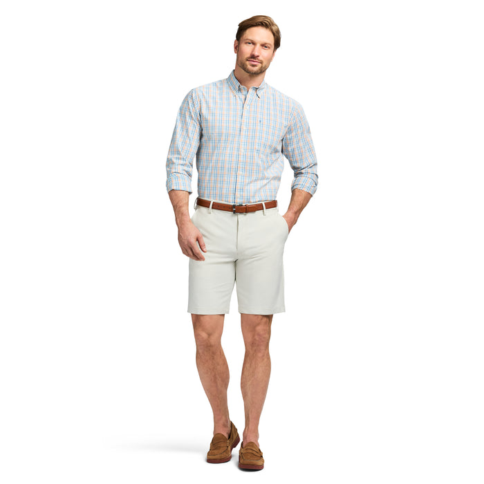 Izod PERFORMANCE COMFORT LONG SLEEVE PLAID BUTTON DOWN SHIRT - ALMOND CREAM