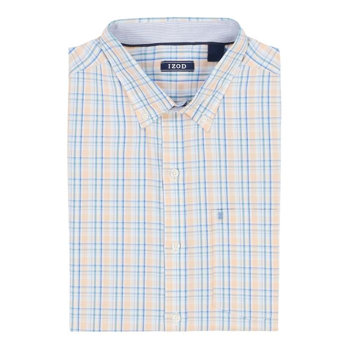 Izod PERFORMANCE COMFORT LONG SLEEVE PLAID BUTTON DOWN SHIRT - ALMOND CREAM