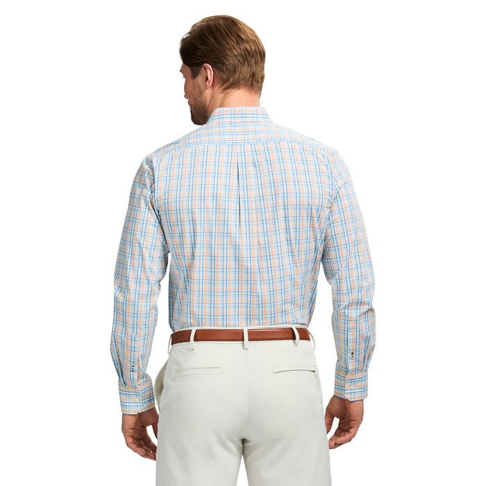 Izod PERFORMANCE COMFORT LONG SLEEVE PLAID BUTTON DOWN SHIRT - ALMOND CREAM