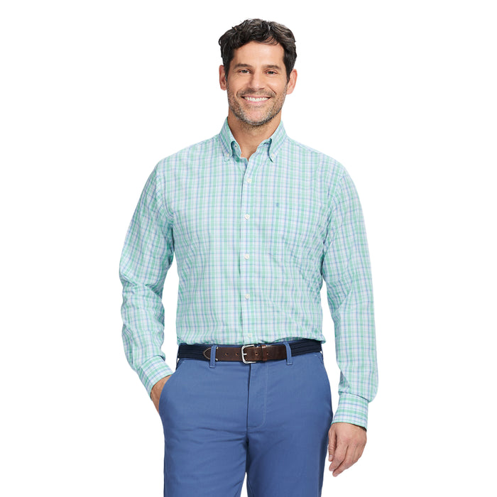 izod PERFORMANCE COMFORT LONG SLEEVE PLAID BUTTON DOWN SHIRT - BIRDS EGG GREEN