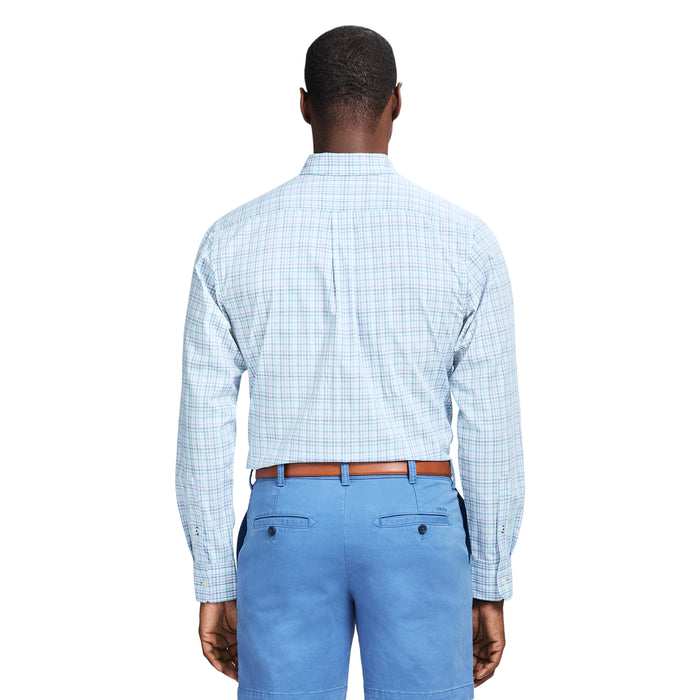 Izod PERFORMANCE COMFORT LONG SLEEVE PLAID BUTTON DOWN SHIRT - CRYSTAL BLUE