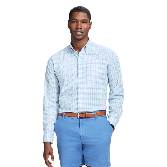 izod PERFORMANCE COMFORT LONG SLEEVE PLAID BUTTON DOWN SHIRT - CRYSTAL BLUE