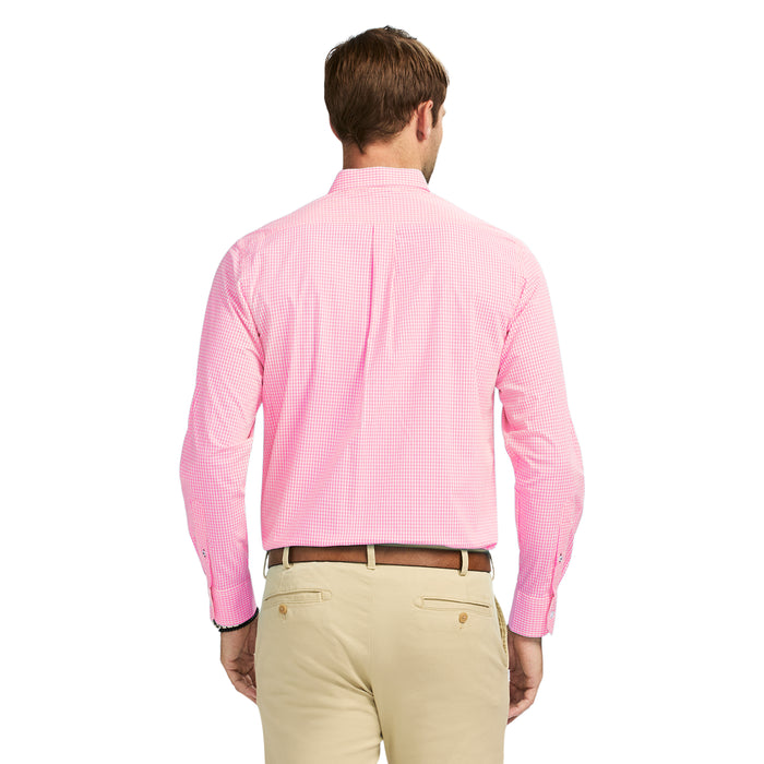 Izod PERFORMANCE COMFORT LONG SLEEVE PLAID BUTTON DOWN SHIRT - PINK CARNATION