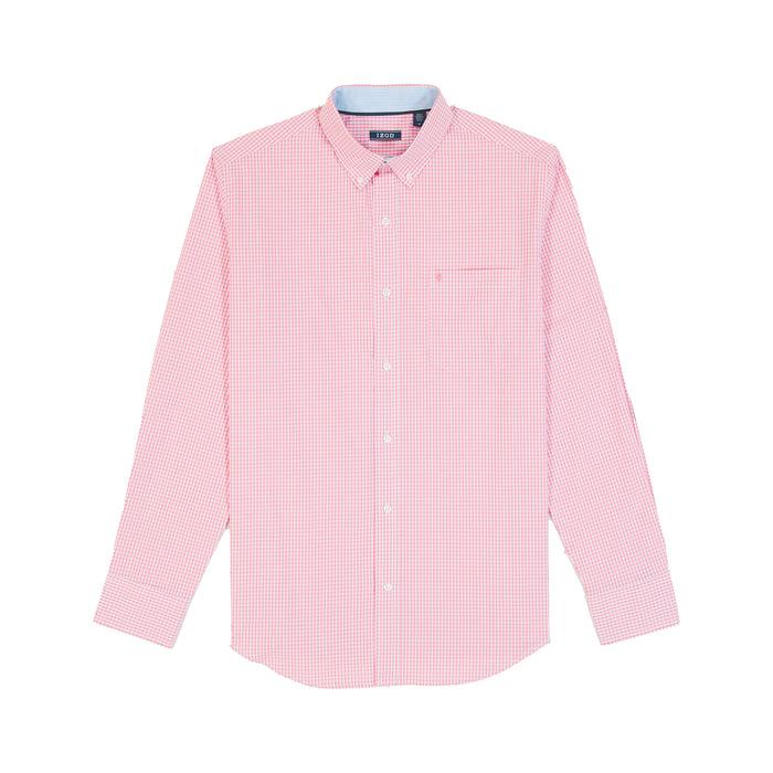 Izod PERFORMANCE COMFORT LONG SLEEVE PLAID BUTTON DOWN SHIRT - PINK CARNATION