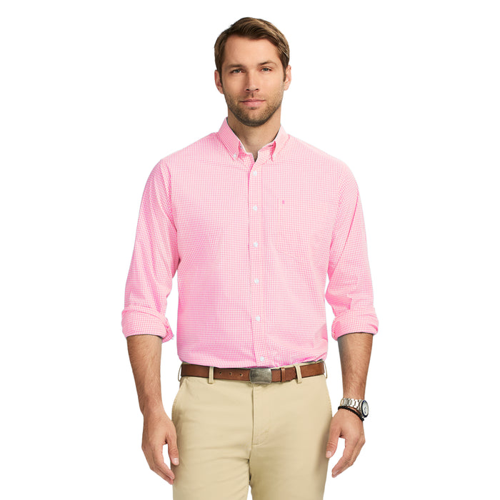 izod PERFORMANCE COMFORT LONG SLEEVE PLAID BUTTON DOWN SHIRT - PINK CARNATION