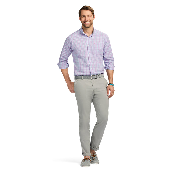 Izod PERFORMANCE COMFORT LONG SLEEVE PLAID BUTTON DOWN SHIRT - VIOLA