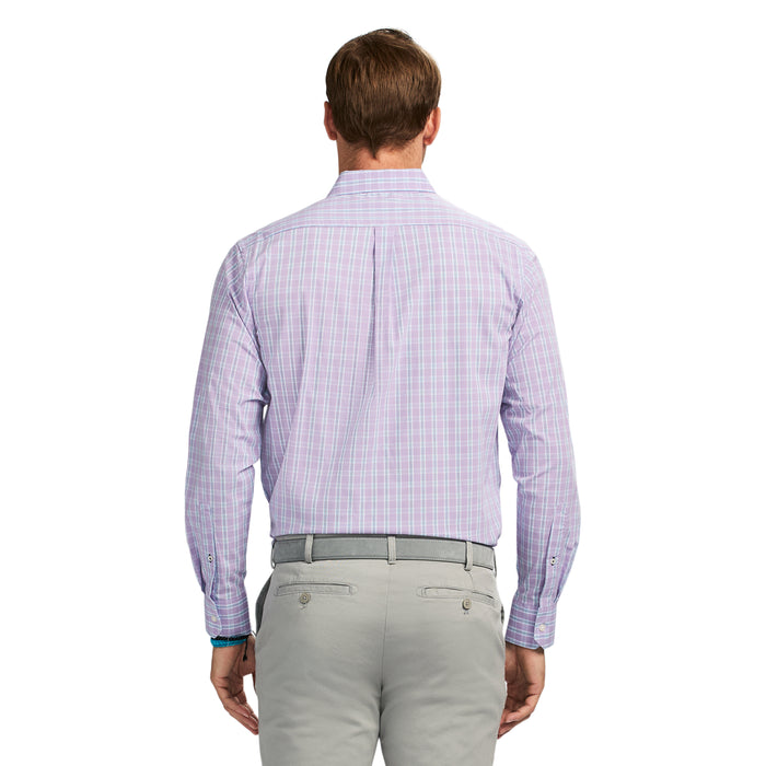 Izod PERFORMANCE COMFORT LONG SLEEVE PLAID BUTTON DOWN SHIRT - VIOLA