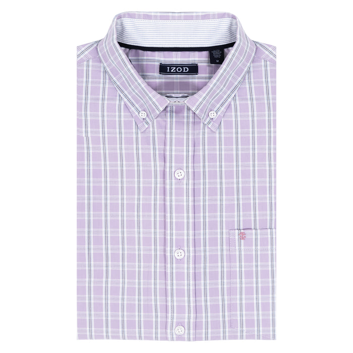 Izod PERFORMANCE COMFORT LONG SLEEVE PLAID BUTTON DOWN SHIRT - VIOLA