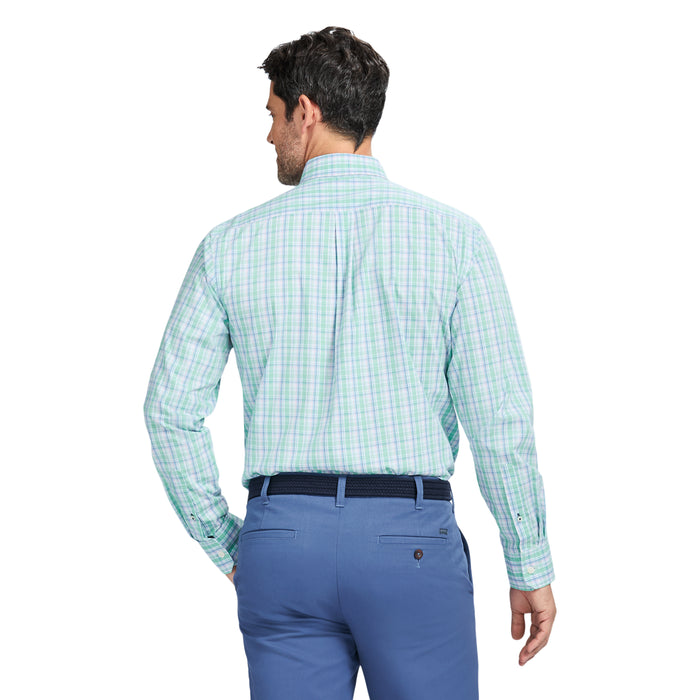 Izod PERFORMANCE COMFORT LONG SLEEVE PLAID BUTTON DOWN SHIRT - BIRDS EGG GREEN