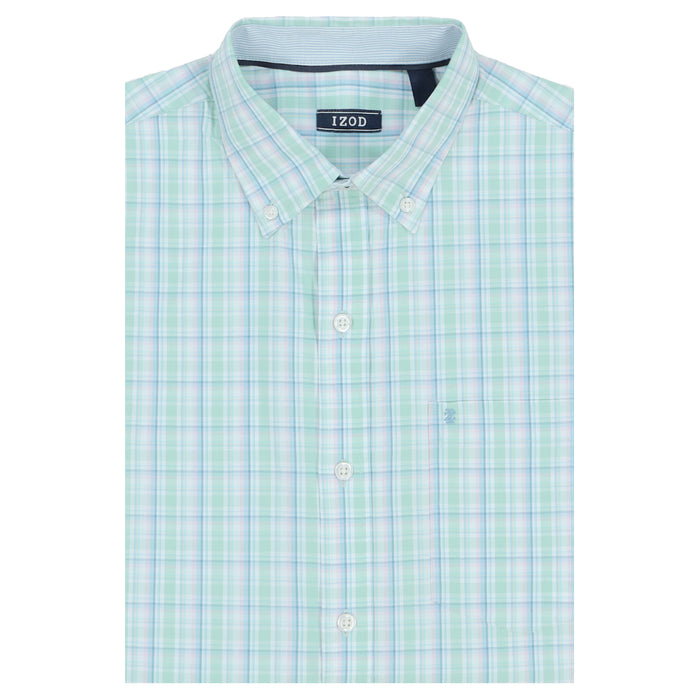 Izod PERFORMANCE COMFORT LONG SLEEVE PLAID BUTTON DOWN SHIRT - BIRDS EGG GREEN