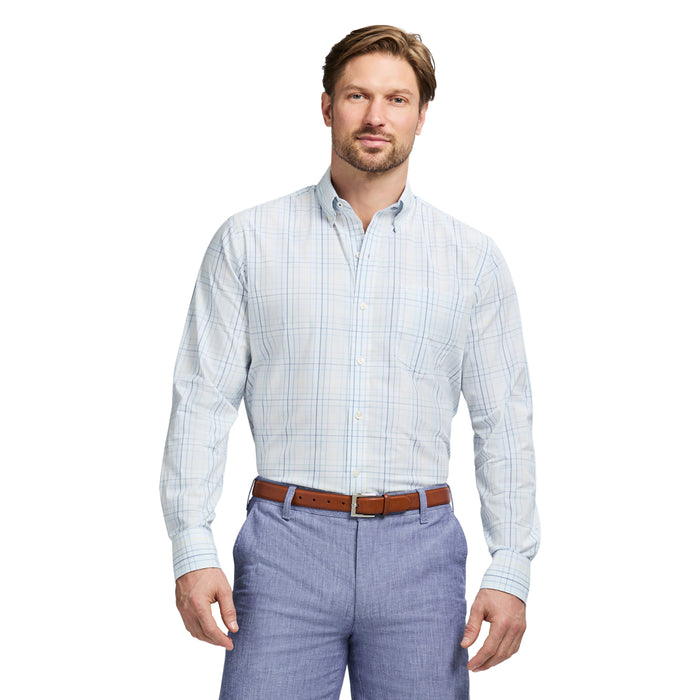 izod PERFORMANCE COMFORT LONG SLEEVE PLAID BUTTON DOWN SHIRT - BRIGHT WHITE