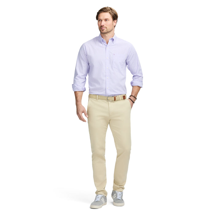 Izod PERFORMANCE COMFORT LONG SLEEVE PLAID BUTTON DOWN SHIRT - VIOLA