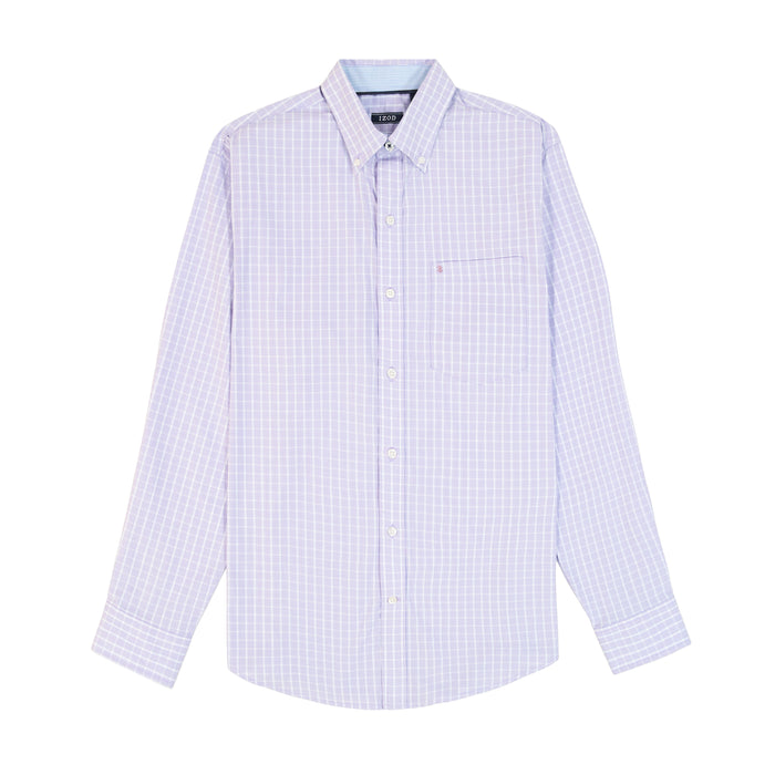 Izod PERFORMANCE COMFORT LONG SLEEVE PLAID BUTTON DOWN SHIRT - VIOLA