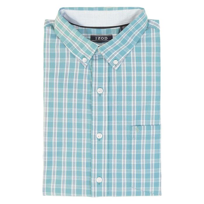 Izod PERFORMANCE COMFORT LONG SLEEVE PLAID BUTTON DOWN SHIRT - ADRIATIC BLUE