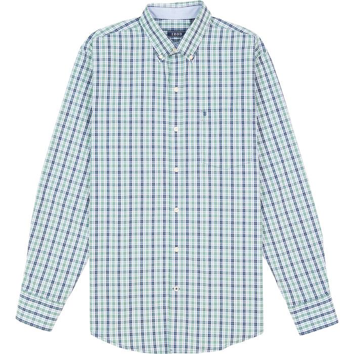 Izod PERFORMANCE COMFORT LONG SLEEVE PLAID BUTTON DOWN SHIRT - DEEP SEA