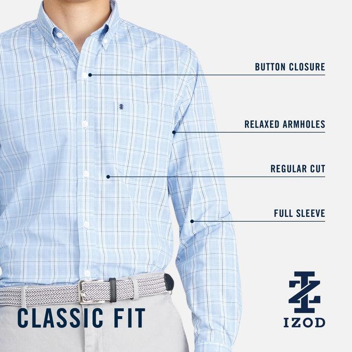 Izod PERFORMANCE COMFORT LONG SLEEVE PLAID BUTTON DOWN SHIRT - BLUE REVIVAL