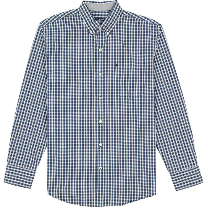 Izod PERFORMANCE COMFORT LONG SLEEVE PLAID BUTTON DOWN SHIRT - BLACK
