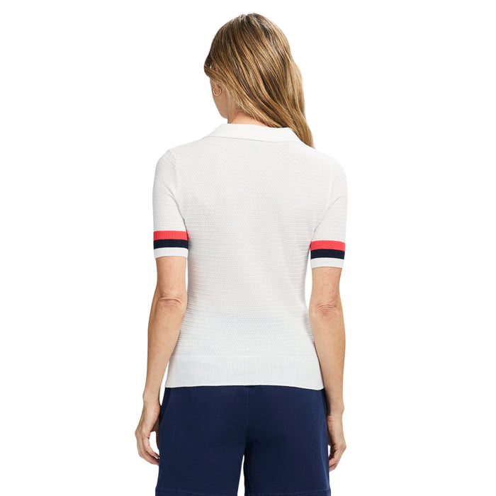Izod RAQUEL SHORT-SLEEVE POINTELLE SWEATER POLO - BRIGHT WHITE