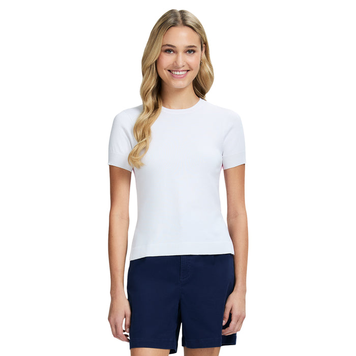 izod SKYLAR PERFORMANCE STRETCH SHORT-SLEEVE SWEATER - BRIGHT WHITE