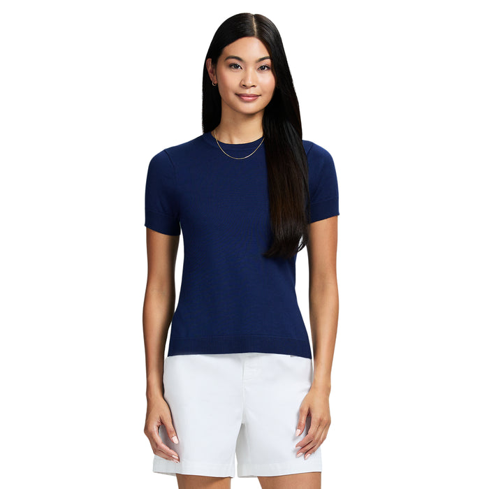izod SKYLAR PERFORMANCE STRETCH SHORT-SLEEVE SWEATER - MEDIEVAL BLUE