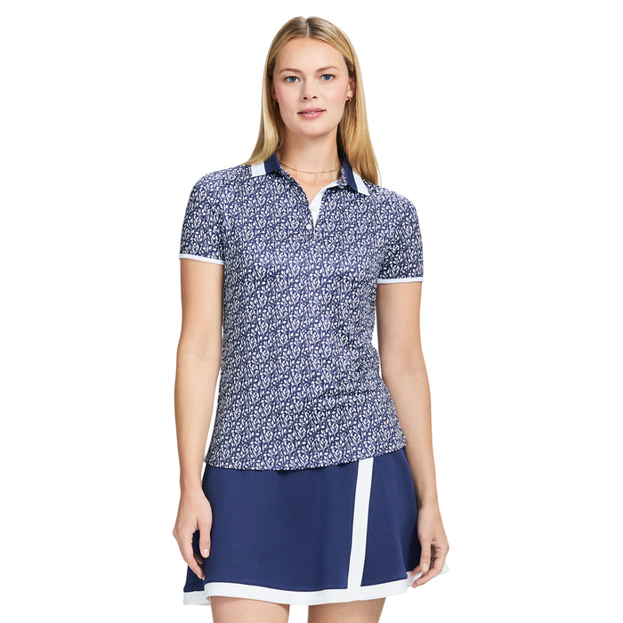 izod STELLA PRINTED SHORT-SLEEVE POLO - MEDIEVAL BLUE