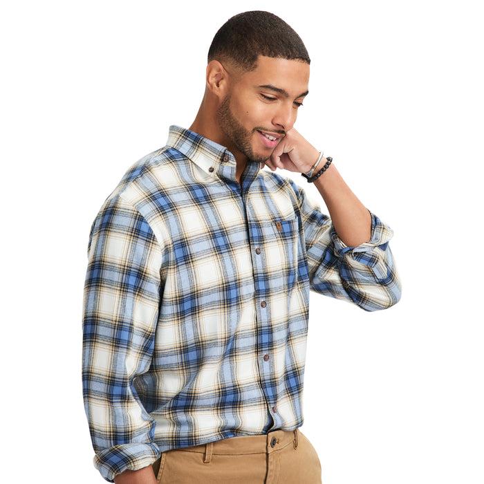 Izod STRATTON FLANNEL LONG-SLEEVE BUTTON-DOWN SHIRT - BIJOU BLUE